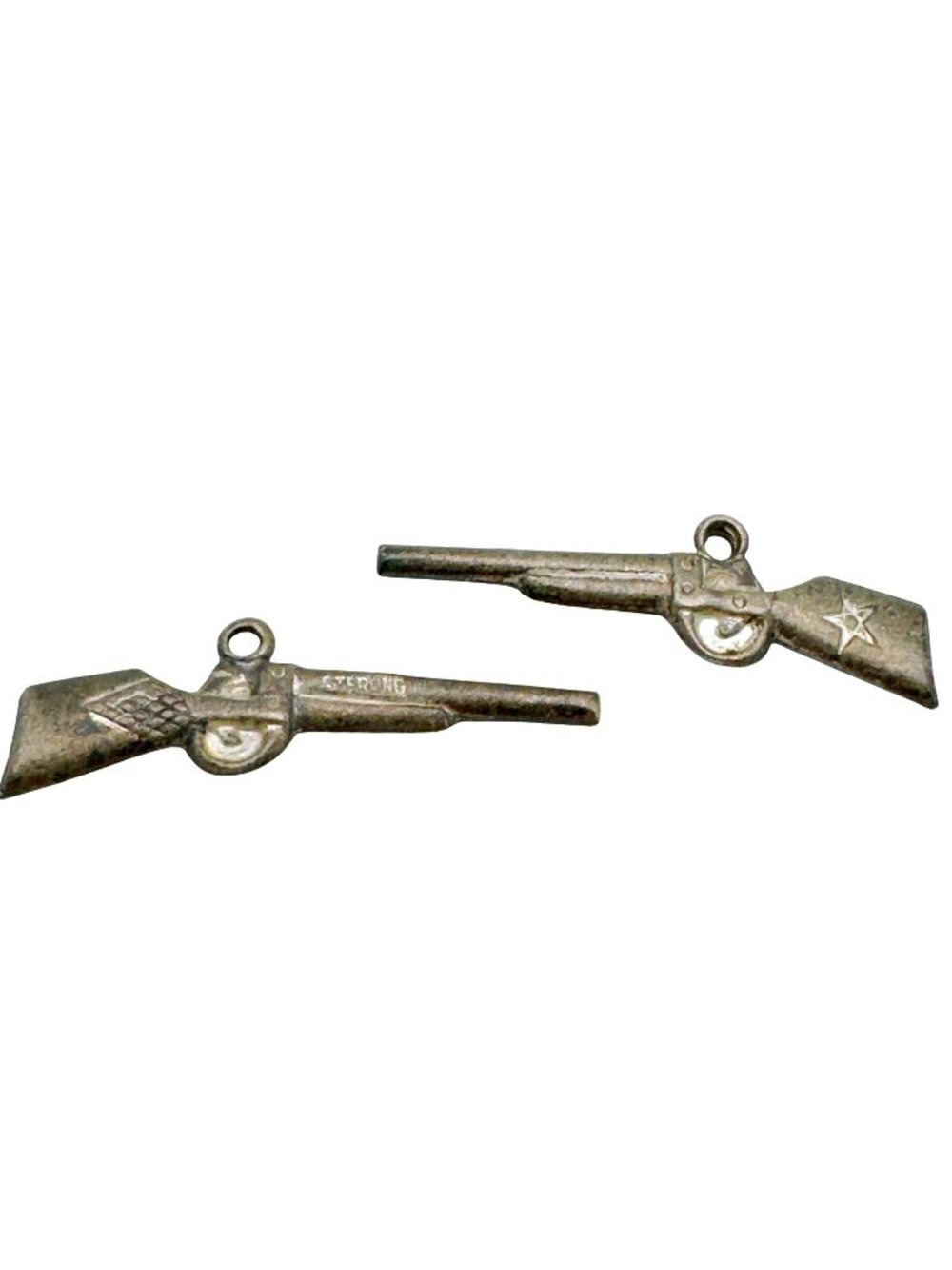 Rifle Charm Pair of 2 Vintage Sterling Silver Loop for Chain 7/8 #2